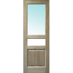 Дверь деревянная межкомнатная из массива бессучкового дуба, Классик, 3 филенки, 2 стекла